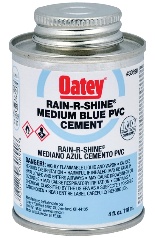 OATEY Oatey Rain-R-Shine 30890 Medium-Bodied Fast Set Cement, 4 oz Can, Liquid, Blue PLUMBING, HEATING & VENTILATION OATEY