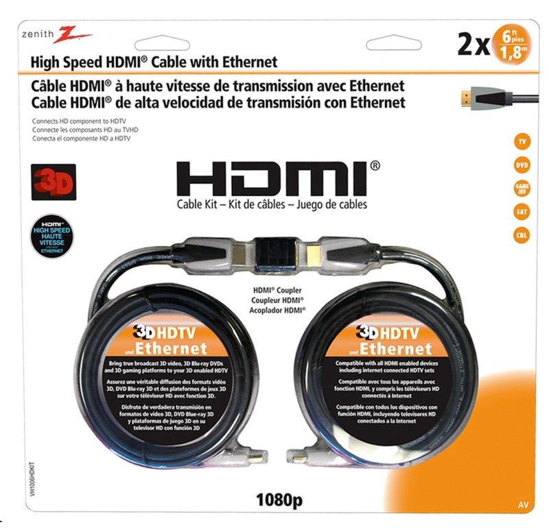 ZENITH Zenith VH1006HDKIT HDMI Cable Kit, Black Sheath, 6 ft L ELECTRICAL ZENITH