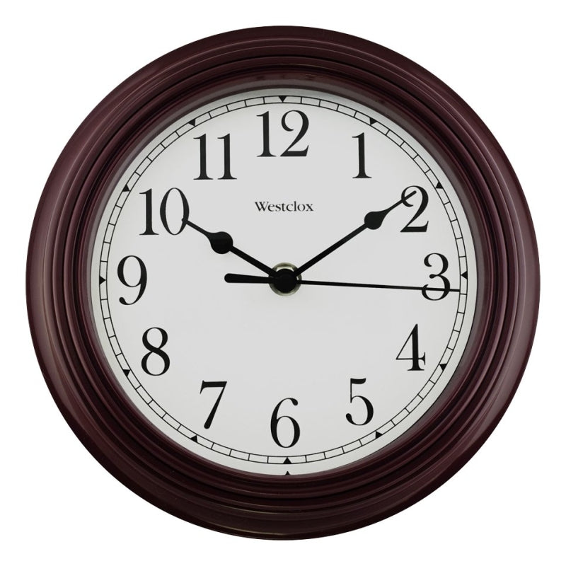 WESTCLOX Westclox 46983 Clock, Round, Burgundy Frame, Plastic Clock Face, Analog HOUSEWARES WESTCLOX
