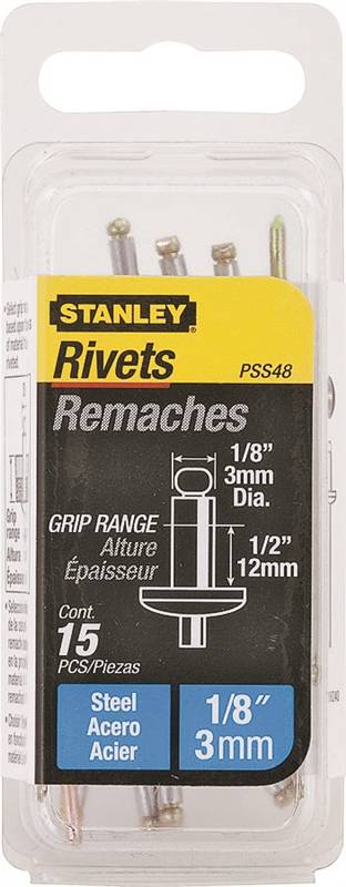 STANLEY STANLEY PSS48-1B Pop Rivet, High-Strength, Reusable, 1/2 in Grip, 1/8, Galvanized Steel, 100/PK