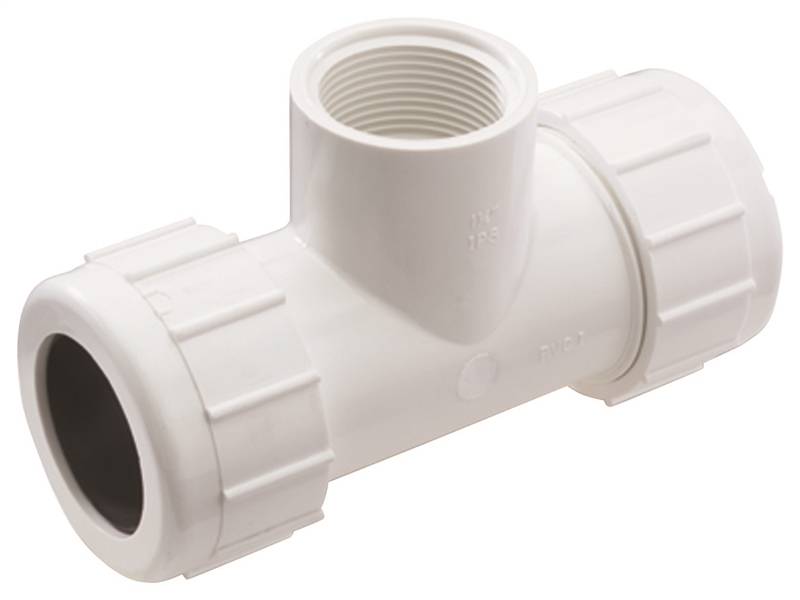B & K INDUSTRIES NDS CPT-0500-T Pipe Tee, 1/2 in, Compression x FNPT, PVC, White, SCH 40 Schedule, 150 psi Pressure PAINT B & K INDUSTRIES