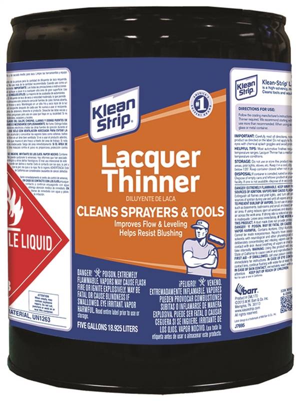 KLEAN STRIP Klean Strip CML170 Lacquer Thinner, Liquid, Free, Clear, Water White, 5 gal, Can