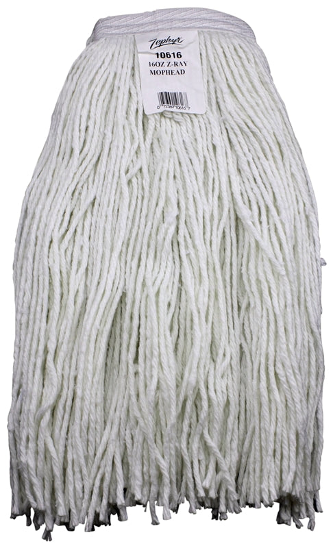 ZEPHYR MANUFACTURING Zephyr Z-Ray 10616L Wet Mop Head, 16 oz Headband, Synthetic Yarn, White CLEANING & JANITORIAL SUPPLIES ZEPHYR MANUFACTURING