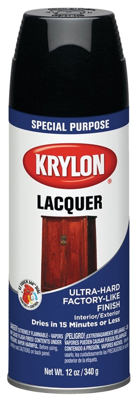 KRYLON Krylon K07030777 Lacquer Spray, Gloss, Black, 12 oz, Can PAINT KRYLON
