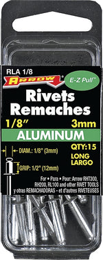 ARROW Arrow RLA1/8 Pop Rivet, Long, 1/2 in Grip, 1/2 in L, Aluminum, 15/PK TOOLS ARROW
