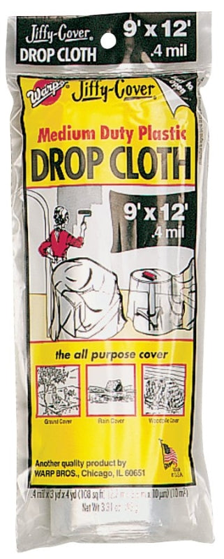 WARP'S Warp's PC-72 Drop Cloth, 4/10 mil Thick, 12 ft L, 9 ft W, Plastic, Clear