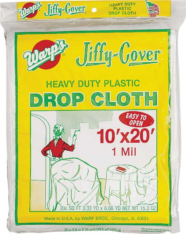 WARP'S Warp's JC-1020 Drop Cloth, 20 ft L, 10 ft W, Plastic, Clear
