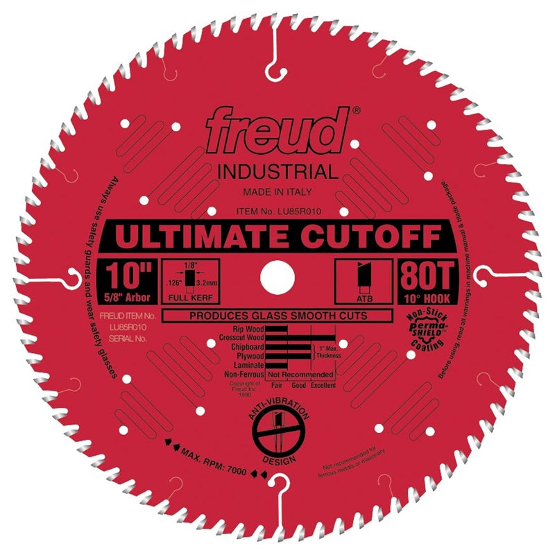 FREUD Freud LU85R010 Circular Saw Blade, 10 in Dia, 5/8 in Arbor, 80-Teeth, Carbide Cutting Edge, 7000 rpm TOOLS FREUD