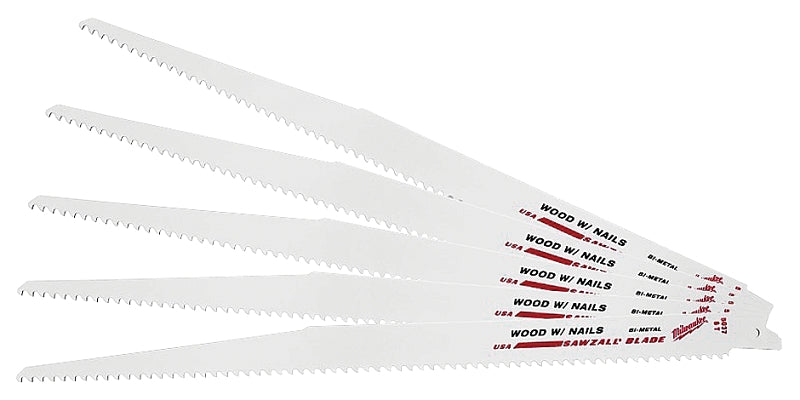 MILWAUKEE Milwaukee 48-00-5037 Reciprocating Saw Blade, Applicable Materials: Nail-Embedded Wood, 3/4 in W, 12 in L, 5 TPI TOOLS MILWAUKEE
