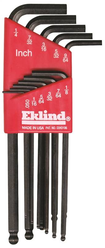 EKLIND Eklind 13211 Hex Key Set, Includes: 0.05 to 1/4 in Keys, 11-Piece, Steel, Black