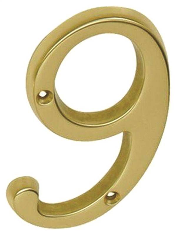 SCHLAGE BUILDERS HARDWARE Schlage SC2-3096-605 #9 House Number, Character: 9, 4 in H Character, Brass Character, Brass HARDWARE & FARM SUPPLIES SCHLAGE BUILDERS HARDWARE