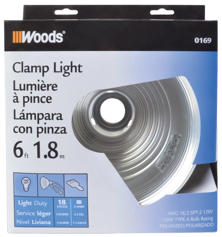 WOODS CCI 0169 Clamp Light, 8-1/2 in Dia Dimensions, 150 W, Incandescent Lamp ELECTRICAL WOODS