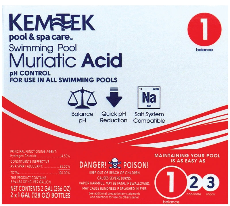 KEM TEK Kem Tek 26459047371 Muriatic Acid, 1 gal, Liquid, Very Slight, Clear/Light Yellow