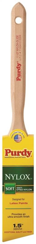 PURDY Purdy Nylox Glide 144152215 Angular Trim Brush, 1-1/2 in W, 2-7/16 in L Bristle, Nylon Bristle, Fluted Handle PAINT PURDY