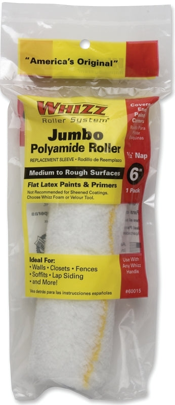 WHIZZ Whizz 60015 Roller Cover, 1/2 in Thick Nap, 6 in L, Polyamide Cover, 1/PK PAINT WHIZZ