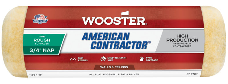 WOOSTER BRUSH Wooster R564-9 Roller Cover, 3/4 in Thick Nap, 9 in L, Fabric Cover PAINT WOOSTER BRUSH