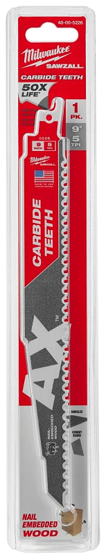 MILWAUKEE Milwaukee THE AX 48-00-5226 Reciprocating Saw Blade, 9 in L, 5 TPI, Carbide Cutting Edge TOOLS MILWAUKEE