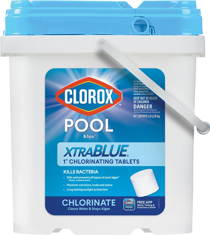 CLOROX Clorox POOL & Spa XtraBlue 29005CLX Chlorinating Tablet, Solid, Chlorine, 5 lb Bucket