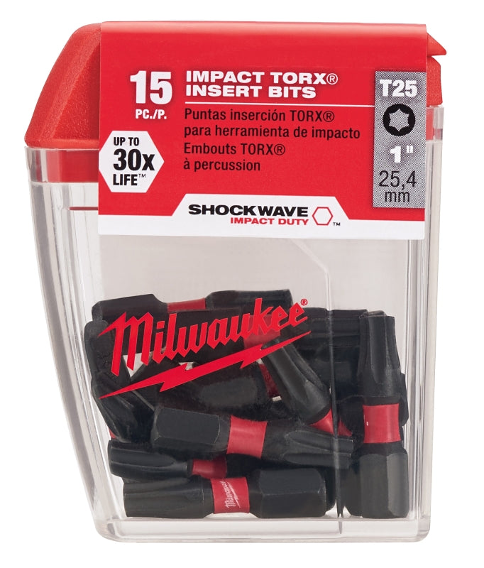MILWAUKEE Milwaukee SHOCKWAVE 48-32-5014 Insert Bit, T25 Drive, Torx Drive, 1/4 in Shank, Hex Shank, 1 in L, S2 Steel TOOLS MILWAUKEE
