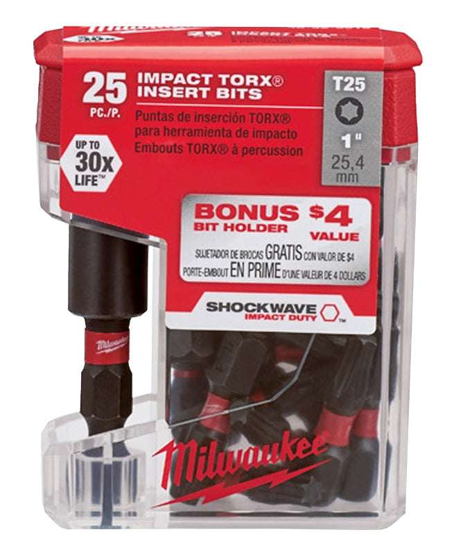 MILWAUKEE Milwaukee SHOCKWAVE 48-32-5016 Insert Bit, T25 Drive, Torx Drive, 1/4 in Shank, Hex Shank, 1 in L HARDWARE & FARM SUPPLIES MILWAUKEE