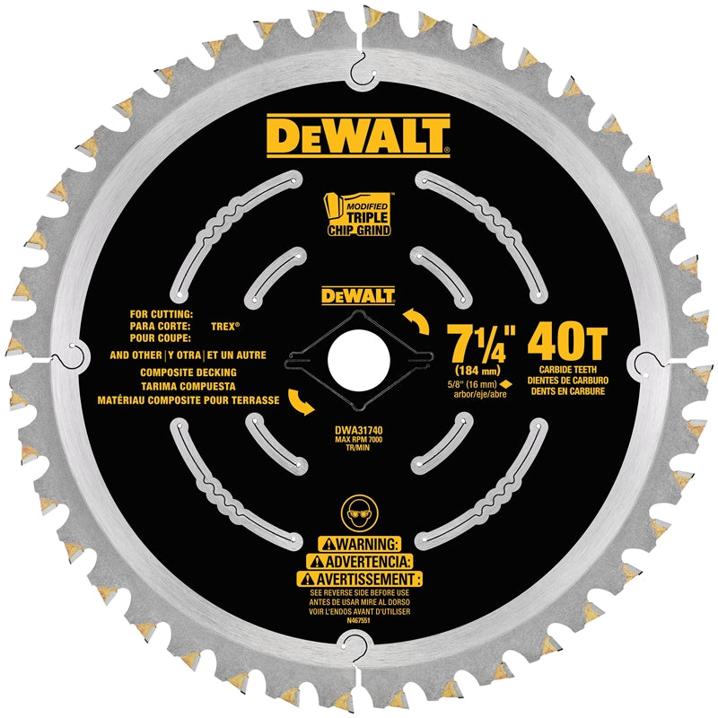 DEWALT DEWALT DWA31740 Decking Saw Blade, 7-1/4 in Dia, 5/8 in Arbor, 40-Teeth TOOLS DEWALT