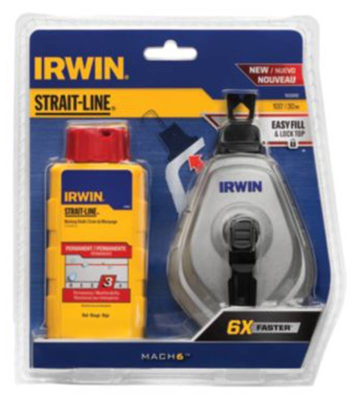 IRWIN Irwin STRAIT-LINE MACH6 Series 1932890 Chalk Reel and Chalk Combo, 100 ft L Line, Black/White Line, 6:1 Gear Ratio TOOLS IRWIN