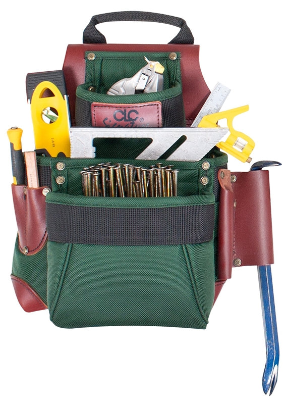 HULTAFORS CLC Signature Elite Series 51685 Nail and Tool Bag, 10 in W, 7 in D, 13-3/4 in H, 7-Pocket, Nylon, Green TOOLS HULTAFORS