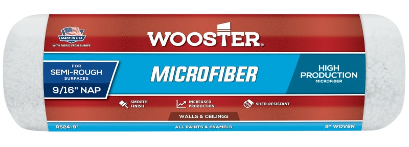 WOOSTER BRUSH Wooster R524-9 Roller Cover, 9/16 in Thick Nap, 9 in L, Microfiber Cloth Cover, Green PAINT WOOSTER BRUSH