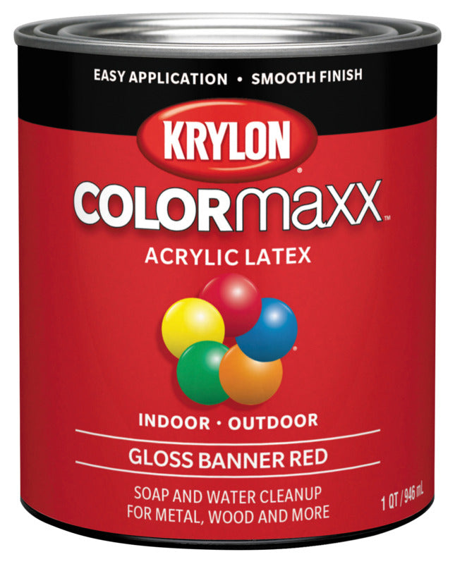 KRYLON Krylon K05616007 Paint, Gloss, Banner Red, 32 oz, 100 sq-ft Coverage Area