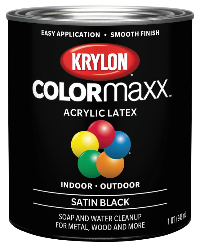 KRYLON Krylon COLORmaxx K05626007 Exterior/Interior Paint, Satin, Black, 32 oz