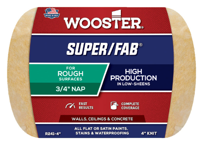 WOOSTER BRUSH Wooster R241-4 Roller Cover, 3/4 in Thick Nap, 4 in L, Fabric Cover, Golden Yellow PAINT WOOSTER BRUSH