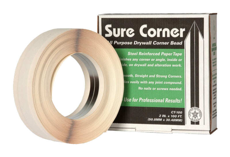 TOOLPRO Toolpro Sure Corner Series SC2 Drywall Corner Tape, 100 ft L, 2 in W, Paper/Steel BUILDING MATERIALS TOOLPRO