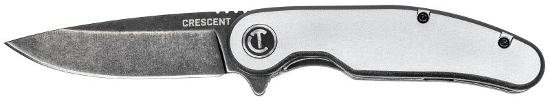 CRESCENT Crescent CPK325A Pocket Knife, 3-1/4 in L Blade, 1 in W Blade, D2 Steel Blade, Straight, Ergonomic Handle, Silver Handle