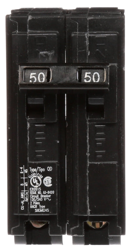 SIEMENS Siemens D250 Circuit Breaker, Low Voltage, QD, 50 A, 2 -Pole, 120/240 VAC, Plug Mounting