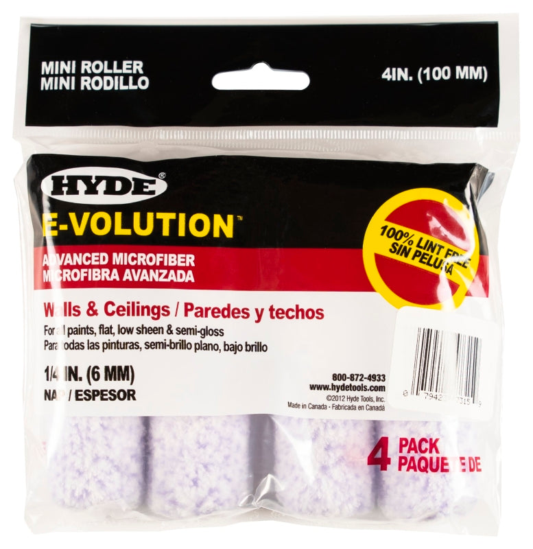 HYDE Hyde 47315 Mini Roller Cover, 1/4 in Thick Nap, 4 in L, 4/PK PAINT HYDE