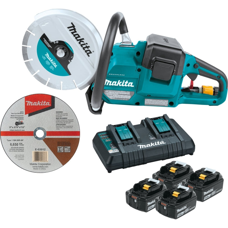 MAKITA Makita XEC01PT1 Brushless Power Cutter Kit, Battery Included, 18 V, 5 Ah, 9 in Dia Blade, 6600 rpm Speed
