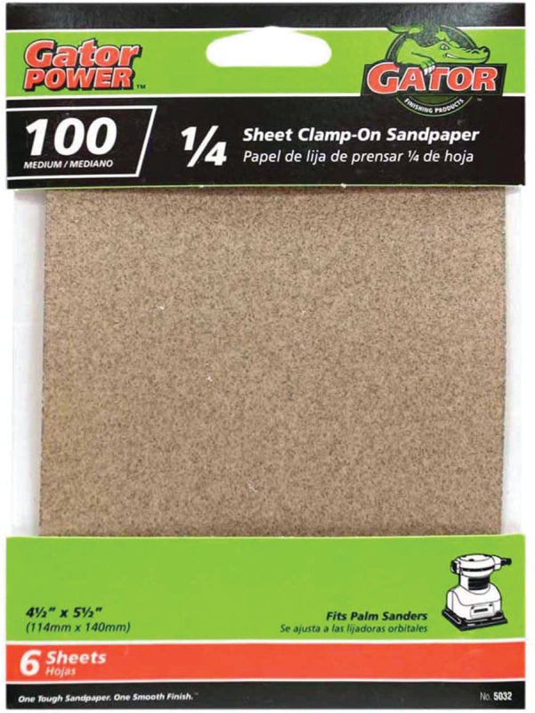 GATOR Gator 5032 Sanding Sheet, 4-1/2 in W, 5-1/2 in L, 100 Grit, Medium, Aluminum Oxide Abrasive, Paper Backing TOOLS GATOR