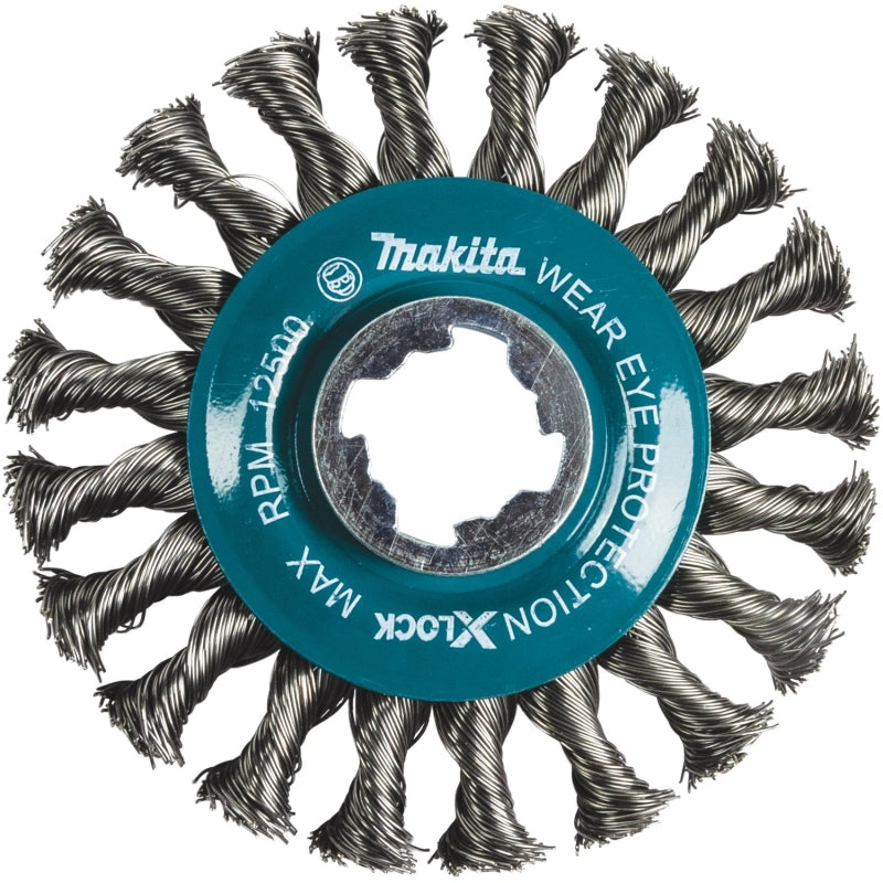 MAKITA Makita X-LOCK D-72643 Wire Wheel Brush, 4-1/2 in Dia, Knot Cable Twist Bristle, 0.02 in Dia Bristle TOOLS MAKITA