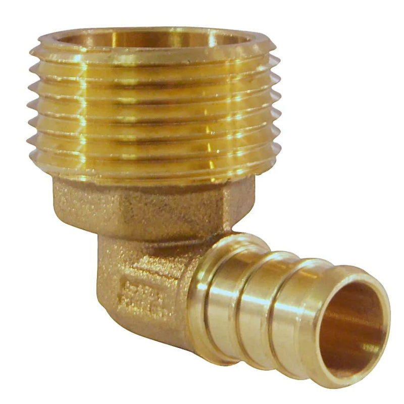 APOLLO Apollo APXME1234 Pipe Elbow, 1/2 x 3/4 in, Barb x MNPT, PEX-B, 90 deg Angle, Brass, 200 psi Pressure PLUMBING, HEATING & VENTILATION APOLLO