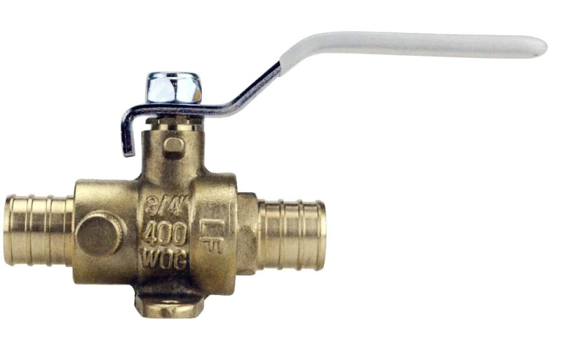 APOLLO Apollo APXV34WD Ball Valve with Drain and Mounting Pad, 3/4 in Connection, Barb, 200 psi Pressure, Lever Actuator