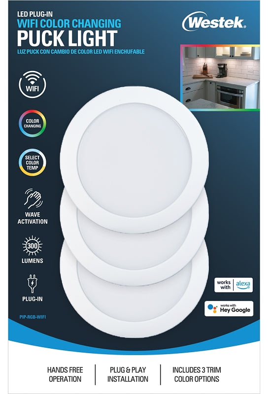 WESTEK Westek PIP-RGB-WIFI WiFi and Motion Controlled Puck Light, 120 V, 3.5 W, 3-Lamp, LED Lamp, 300 Lumens ELECTRICAL WESTEK