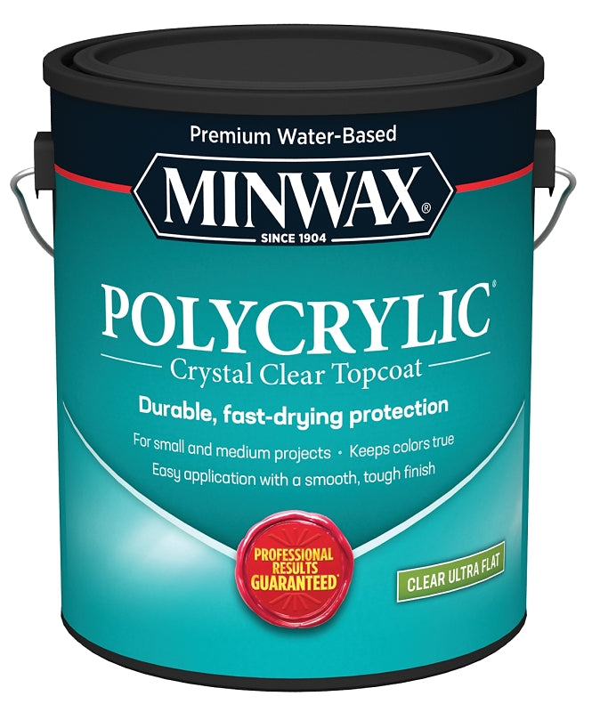 MINWAX Minwax Polycrylic 111110000 Protective Finish, Ultra-Flat, Liquid, Clear, 1 gal PAINT MINWAX