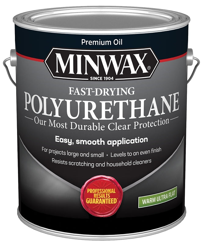MINWAX Minwax Fast-Drying 319030000 Polyurethane Wood Finish, Warm Ultra-Flat, Liquid, Clear, 1 gal PAINT MINWAX