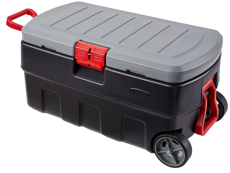 RUBBERMAID Rubbermaid RMAP350005 Lockable Storage Box, 35 gal Volume, HDPE, Black/Gray/Red, 36 in L, 19 in W, 17 in H HOUSEWARES RUBBERMAID