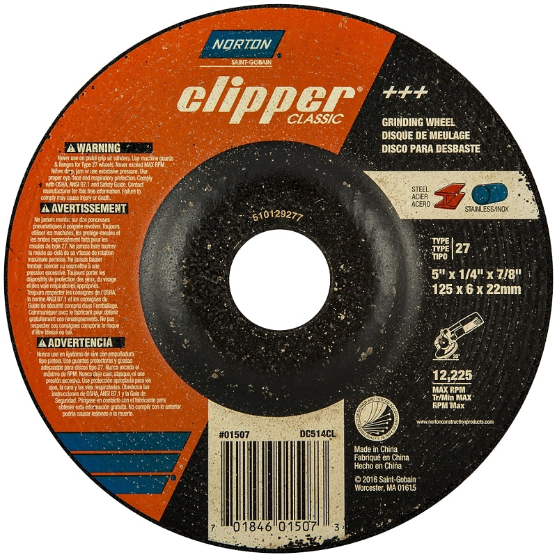 NORTON Norton Clipper Classic A AO Series 70184601507 Grinding Wheel, 5 in Dia, 1/4 in Thick, 7/8 in Arbor TOOLS NORTON