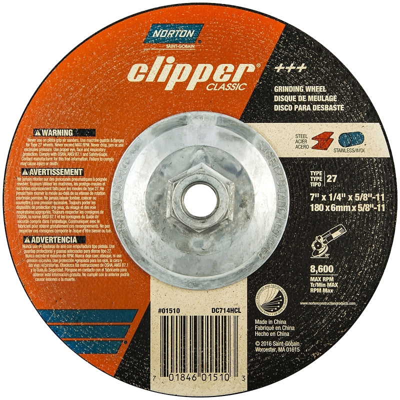 NORTON Norton Clipper Classic A AO Series 70184601510 Grinding Wheel, 7 in Dia, 1/4 in Thick, 5/8-11 Arbor TOOLS NORTON