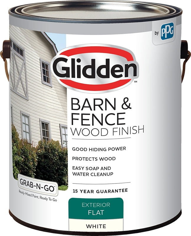 GLIDDEN Glidden GRAB-N-GO GLBFEX10WH-1 Barn and Fence Wood Finish, Flat, White, Liquid, 1 gal AUTOMOTIVE GLIDDEN