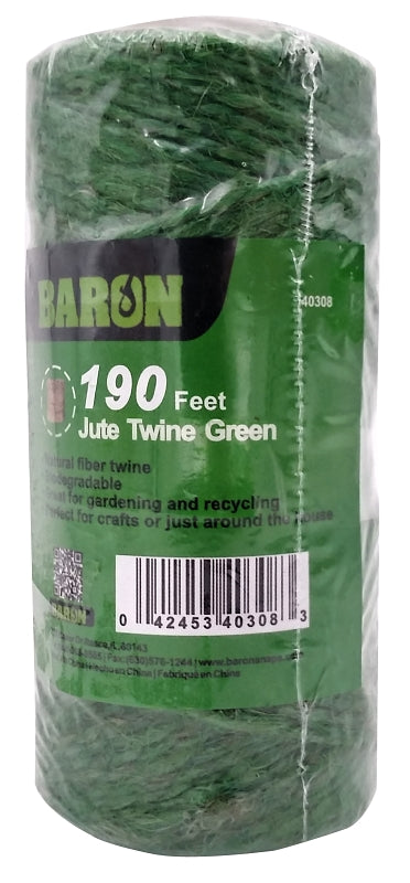 BARON Baron 40308 Twine, 1/8 in Dia, 190 ft L, 7 lb Working Load, Natural Fiber, Green