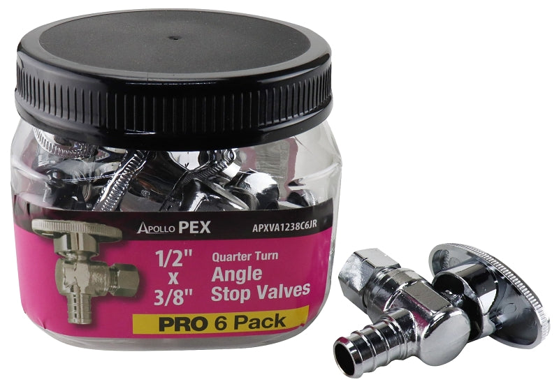 APOLLO Apollo Valves APXVA1238C6JR Angle Stop Valve, 1/2 x 3/8 in Connection, Barb x Compression, 200 psi Pressure, Brass Body PLUMBING, HEATING & VENTILATION APOLLO