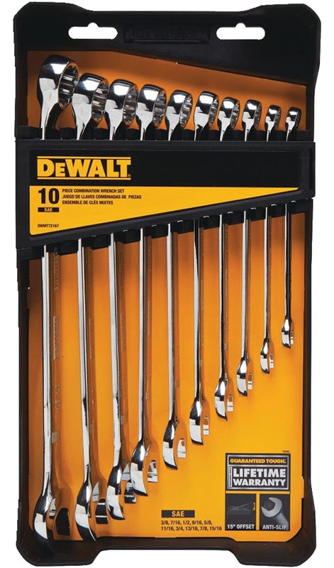 DEWALT DEWALT DWMT72167 Combination Wrench Set, 10-Piece, Chrome Vanadium Steel, Polished, Specifications: SAE Measurement TOOLS DEWALT